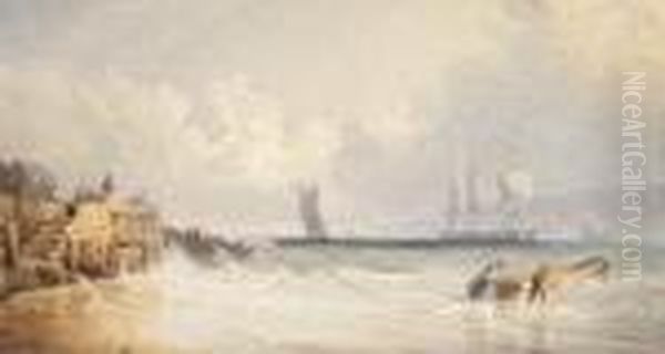 Landing A Fishing Boat Oil Painting by Samuel Prout