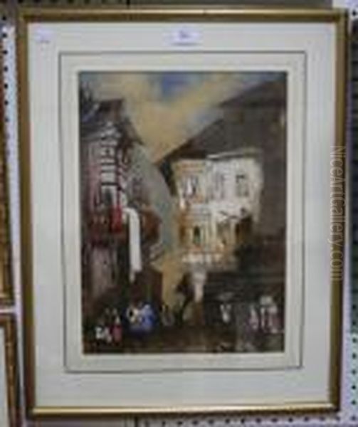 View Of Figures In A Continental Street Oil Painting by Samuel Prout