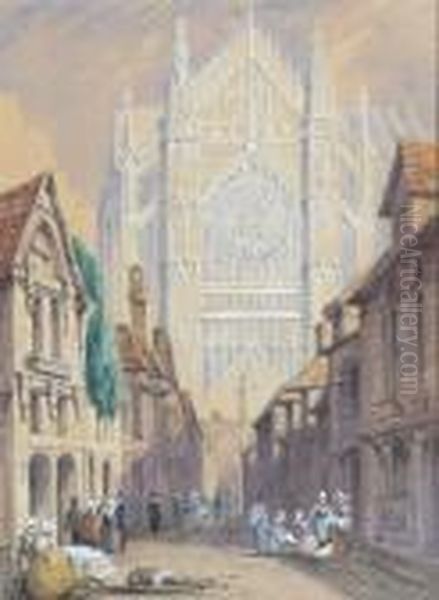 Continental Cathedral Scenes Oil Painting by Samuel Prout