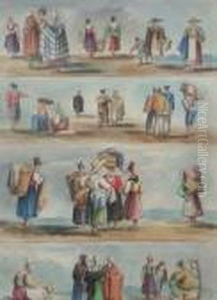 Studies Of European Peasant Costume Oil Painting by Samuel Prout