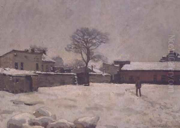 Under Snow: the farmyard at Marly-le-Roi, 1876 Oil Painting by Alfred Sisley