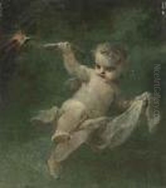 A Putto Holding A Torch Oil Painting by Pierre-Paul Prud'hon