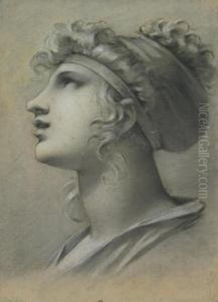 Head Of A Muse In Profile Facing Left Oil Painting by Pierre-Paul Prud'hon