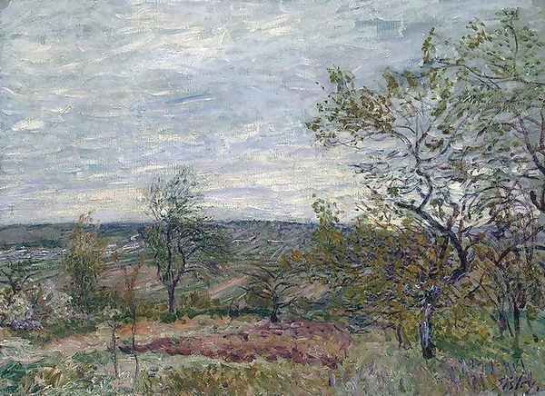 Windy Day at Veneux (also known as La campagne aux Environs de Veneux) Oil Painting by Alfred Sisley