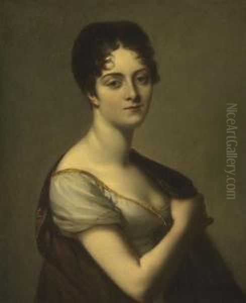 A Portrait Of Marie Adrienne Herve Louise De Carbonnel De Canisy, Duchesse De Vicence Oil Painting by Pierre-Paul Prud'hon