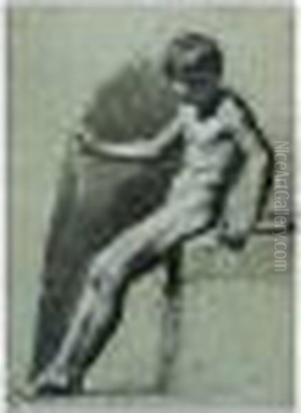 Seated Male Nude, Holding A Staff Oil Painting by Pierre-Paul Prud'hon