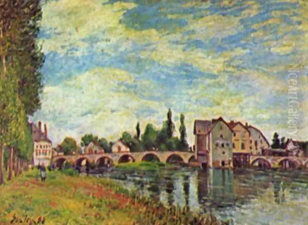 Pont et Moulin de Moret en été Oil Painting by Alfred Sisley