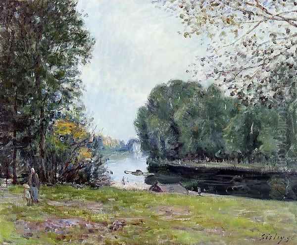 A Bend in the Loing, Sunlighjt 1896 Oil Painting by Alfred Sisley