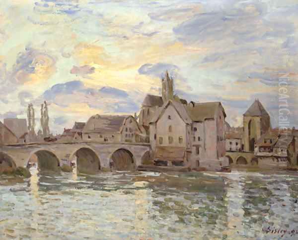 Le pont de Moret au soleil couchant Oil Painting by Alfred Sisley