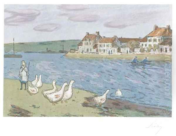 Bords de Riviere, ou Les Oies Oil Painting by Alfred Sisley