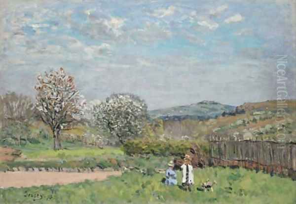 Enfants jouant dans la prairie Oil Painting by Alfred Sisley