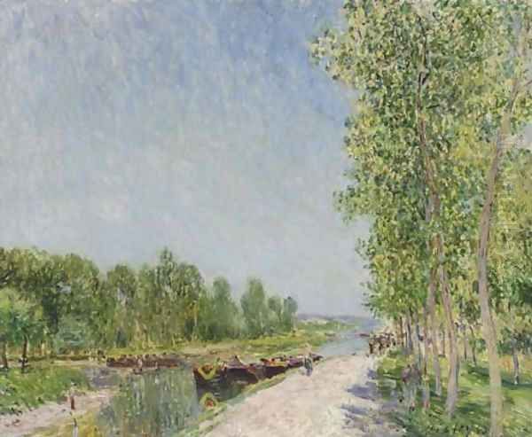 Sur le bord du canal du Loing Oil Painting by Alfred Sisley