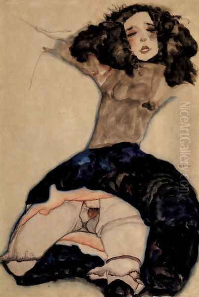 Black-haired girl with high skirt Oil Painting by Egon Schiele