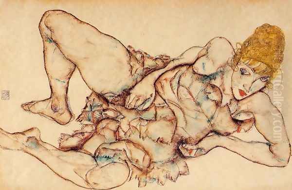 Reclining Woman With Blond Hair Oil Painting by Egon Schiele