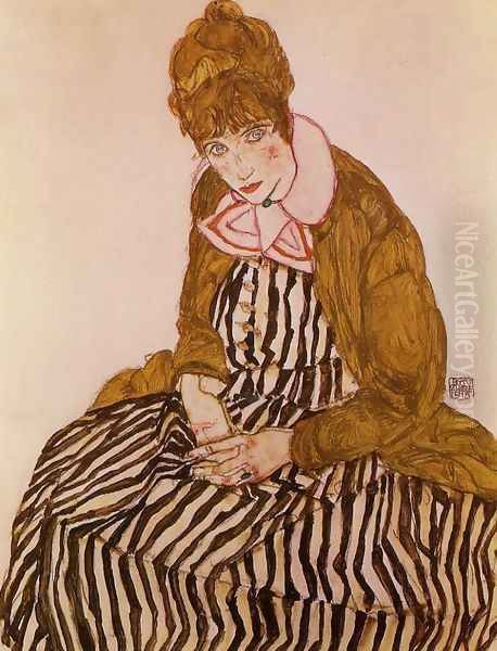 Edith Schiele Seated Oil Painting by Egon Schiele