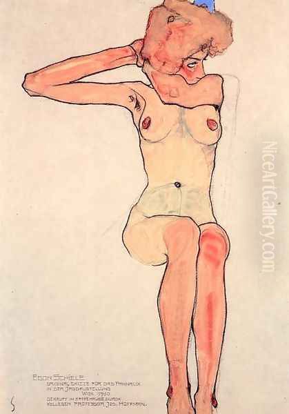 Nude woman hair-dressing Oil Painting by Egon Schiele