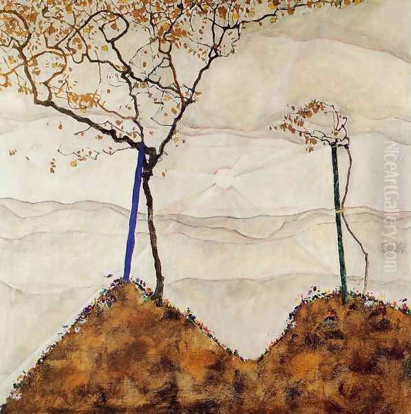 Autumn Sun I Oil Painting by Egon Schiele