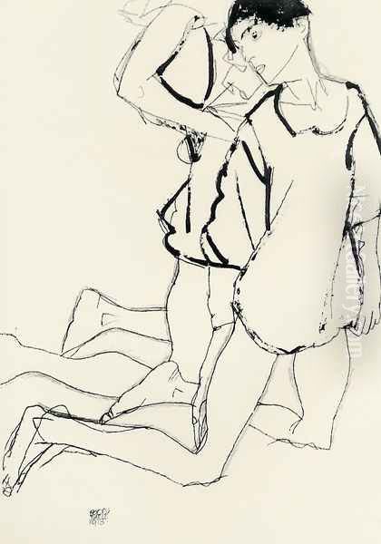 Two Kneeling Figures Aka Parallelogram Oil Painting by Egon Schiele