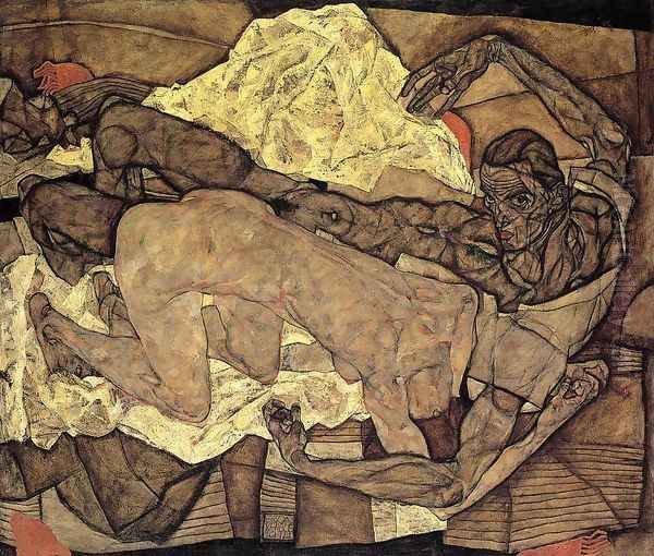 Lovers Man And Woman I Oil Painting by Egon Schiele