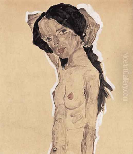 Standing nude young girl Oil Painting by Egon Schiele