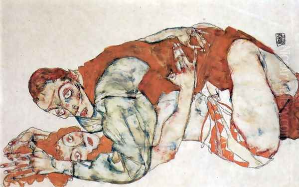 Sexual act, study Oil Painting by Egon Schiele