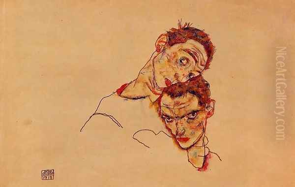 Double Self Portrait Oil Painting by Egon Schiele