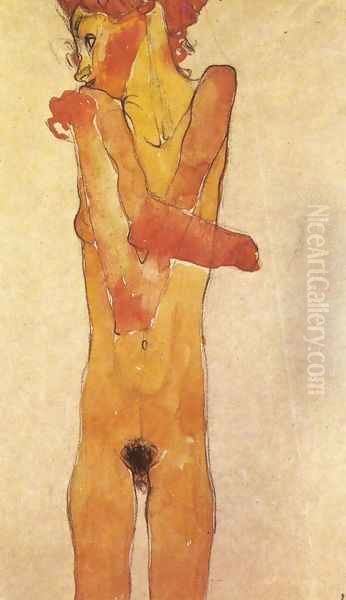 Nude teenager 1910 Oil Painting by Egon Schiele