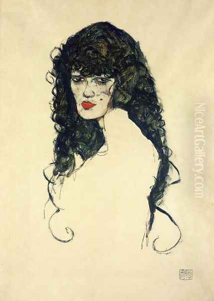 Portrait of a Woman with Black Hair Oil Painting by Egon Schiele