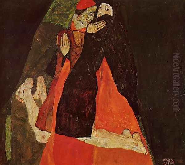 Cardinal And Nun Aka Caress Oil Painting by Egon Schiele