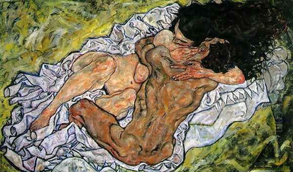 The Embrace (The Loving) Oil Painting by Egon Schiele