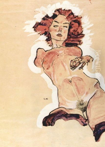 Female Nude Oil Painting by Egon Schiele