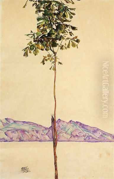 Little Tree Aka Chestnut Tree At Lake Constance Oil Painting by Egon Schiele