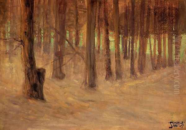 Forest With Sunlit Clearing In The Background Oil Painting by Egon Schiele