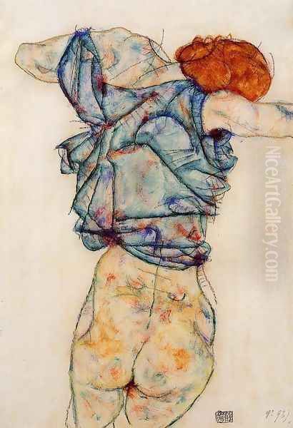 Woman Undressing Oil Painting by Egon Schiele