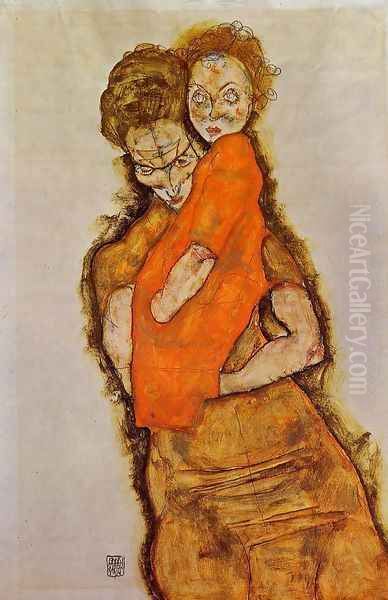 Mother And Child Oil Painting by Egon Schiele