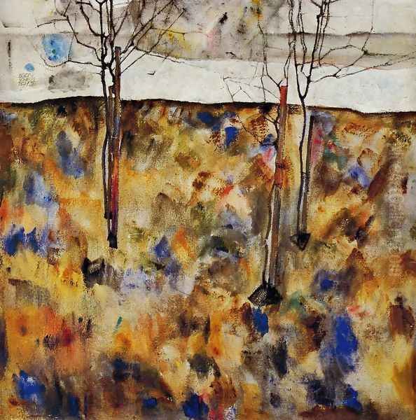 Winter Trees Oil Painting by Egon Schiele