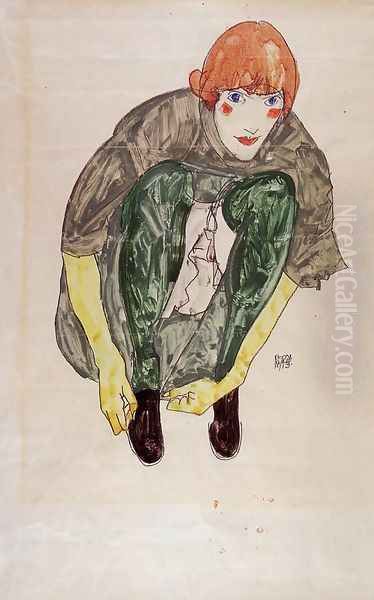 Crouching Figure Aka Valerie Neuzil Oil Painting by Egon Schiele