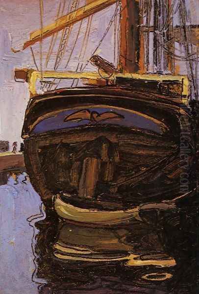 Sailing Ship With Dinghy Oil Painting by Egon Schiele