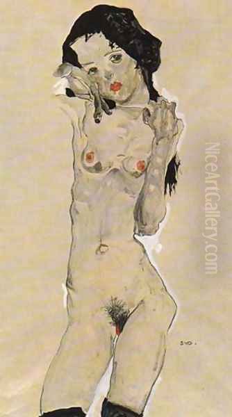 Standing nude young girl 2 Oil Painting by Egon Schiele