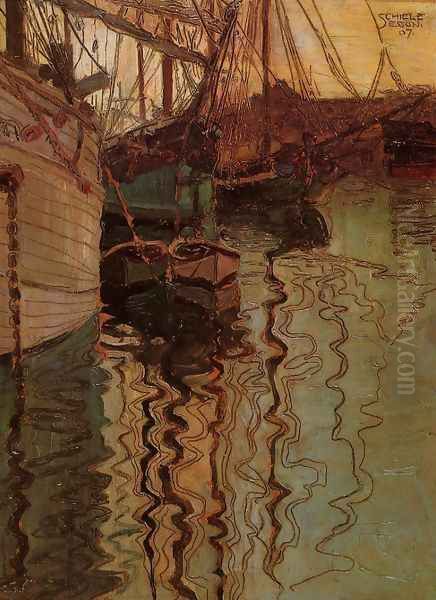 Harbor Of Trieste Oil Painting by Egon Schiele