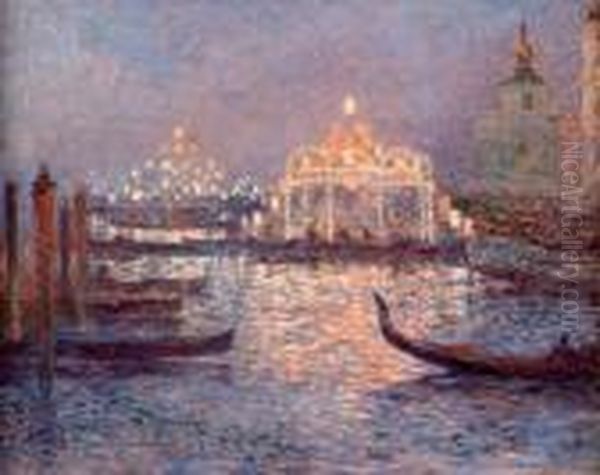 Venise, Gondoles Aux Lampions Et Manege Oil Painting by Ferdinand Loyen Du Puigaudeau