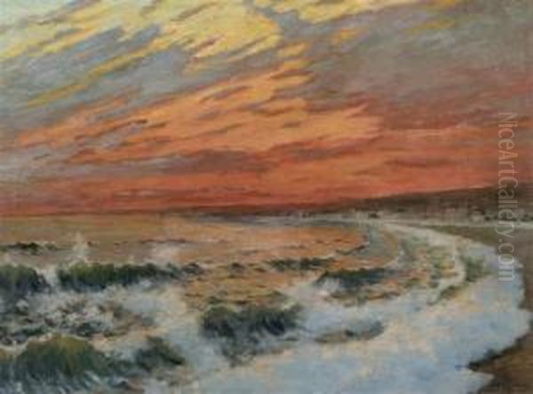 Coucher Du Soleil Sur La Mer Oil Painting by Ferdinand Loyen Du Puigaudeau