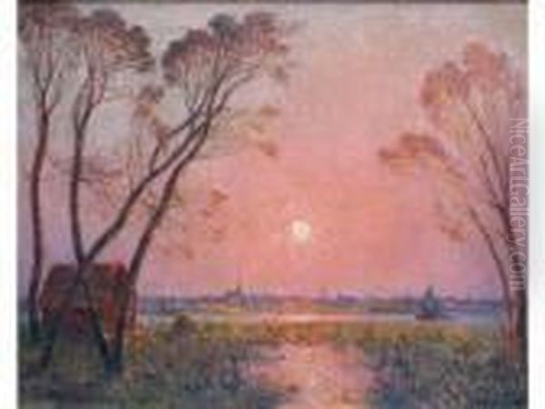 Soir En Briere Oil Painting by Ferdinand Loyen Du Puigaudeau