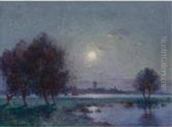 Bord De Loire Au Clair De Lune Oil Painting by Ferdinand Loyen Du Puigaudeau