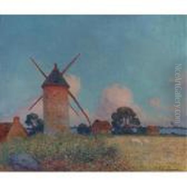 Moulin A Vent Dans Un Paysage Oil Painting by Ferdinand Loyen Du Puigaudeau