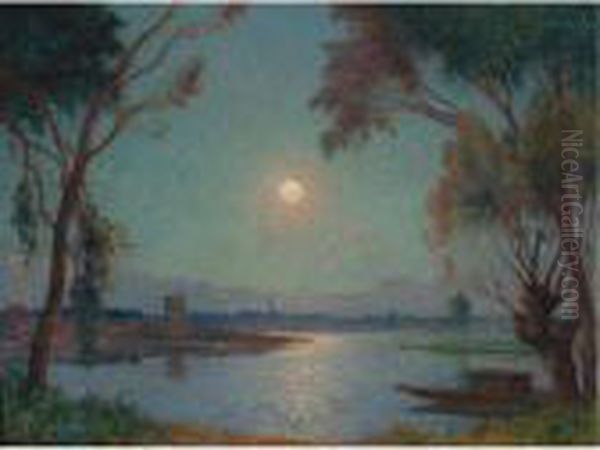 Bord De Loire Au Clair De Lune Oil Painting by Ferdinand Loyen Du Puigaudeau