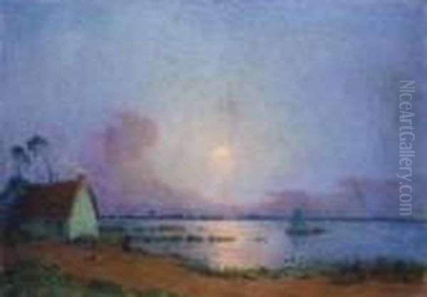 Nuit Bleutee Sur Le Marais De La Grande Briere Oil Painting by Ferdinand Loyen Du Puigaudeau