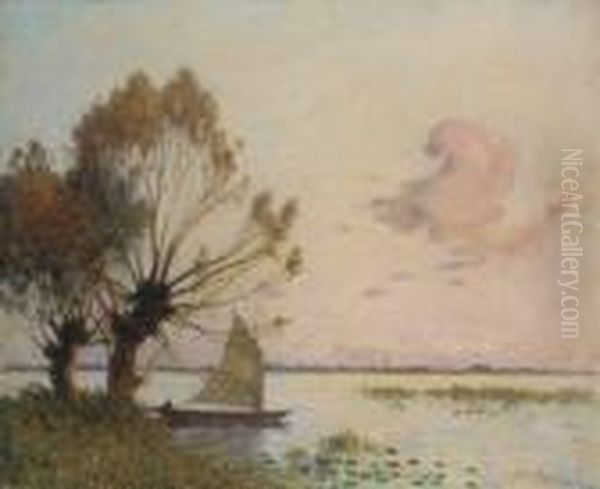 Voilier Sur Le Marais De La Grande Briere Oil Painting by Ferdinand Loyen Du Puigaudeau