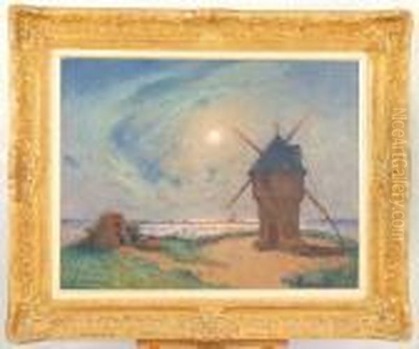  Moulin Au Clair De Lune Devant Le Croisic  Oil Painting by Ferdinand Loyen Du Puigaudeau