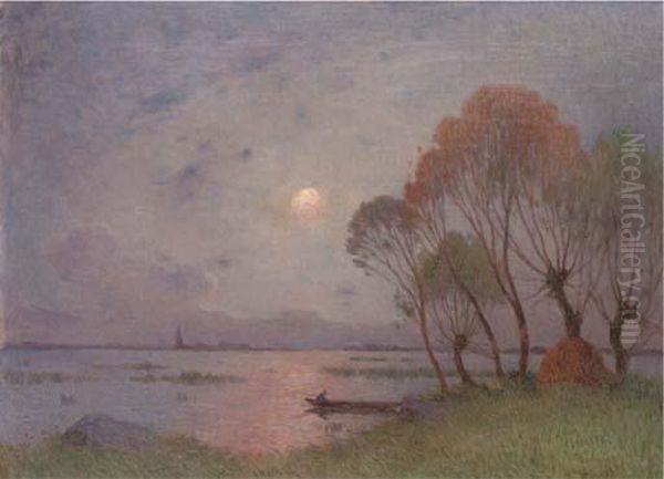 Coucher De Soleil Sur La Grande Briere Oil Painting by Ferdinand Loyen Du Puigaudeau